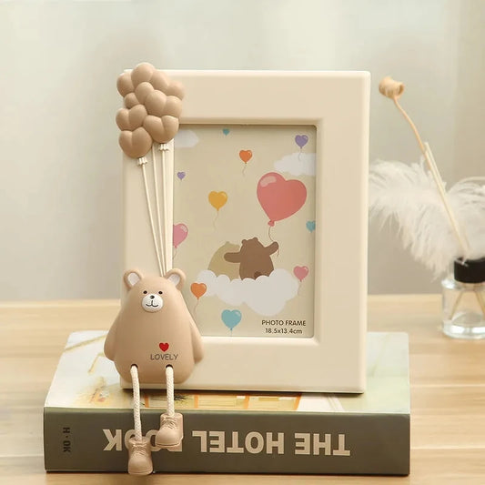 3d Cartoon Bear Photo Frame Japanese-Style Plastic Picture Frame Chocolate Cream Color Baby Photo Frames Home Decoration Ornamen