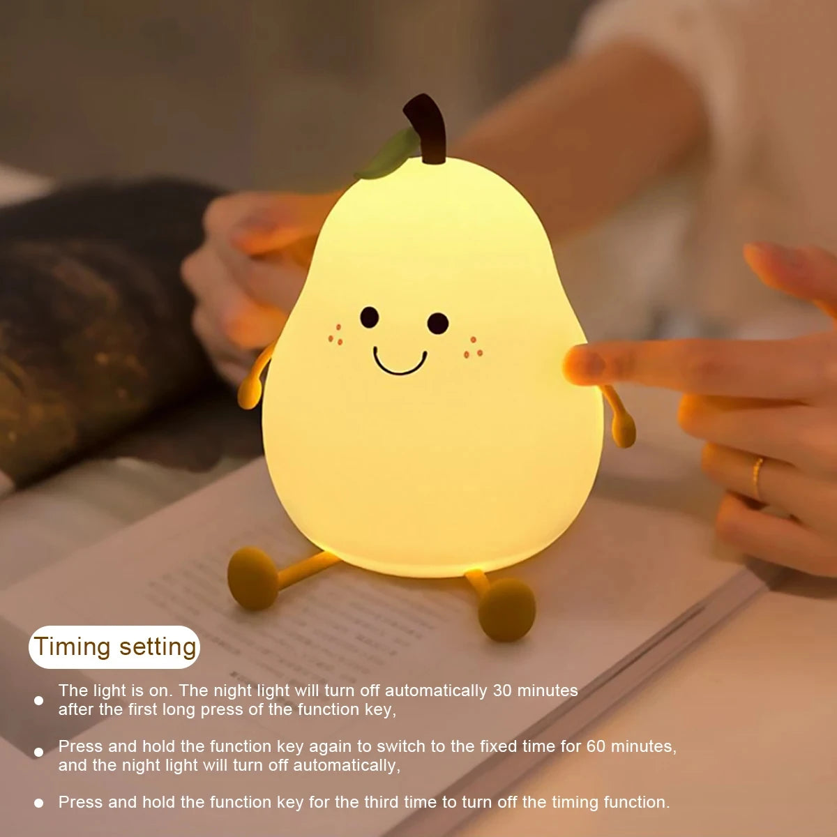 Cute Fruit LED Night Light USB Rechargeable Silicone Bedroom Bedside Room Lamp Touch Sensor Control Room Decor Kids Children