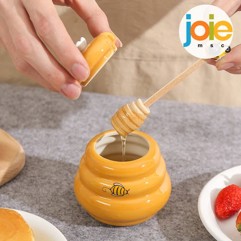 Joie Ceramic Honey Storage jar 150ml And Dipper Honey Jar With Lid Honey Stir Bar For Honey Jar Supplies Kitchen Tools