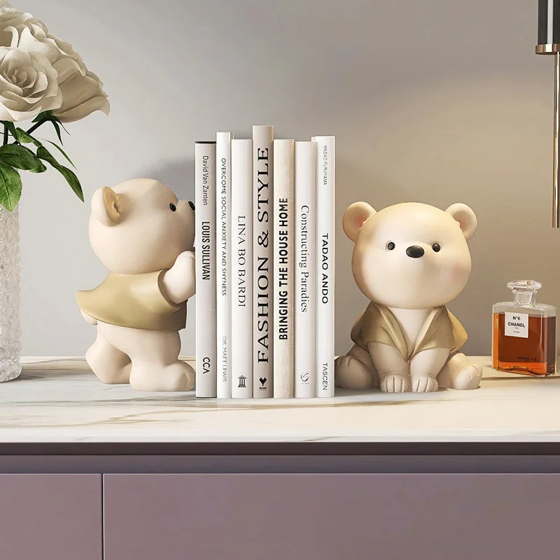 Bear Book End Figurine Cream Style, Little Decorations, Living Room, Hallway, Wine Cabinet, Bookcase, Home Decor, Birthday Gift