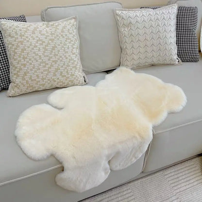 Soft Faux Rabbit Fur Rug Cute Bear Area Rugs for Bedroom Children Floor Bedside Mats Sofa Living Room Carpet White Home Deco