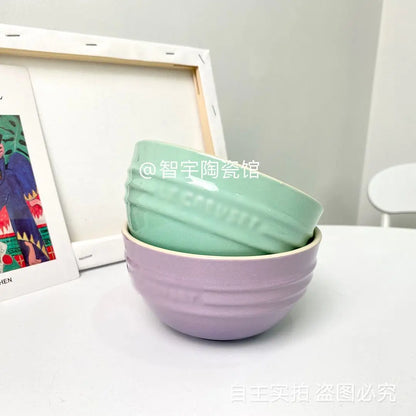 Rainbow Color Rice Bowl Household Tableware 12cm Bowl Eating Gradient Color Stoneware Macaron Color 4.75-inch Household Bowl Ins