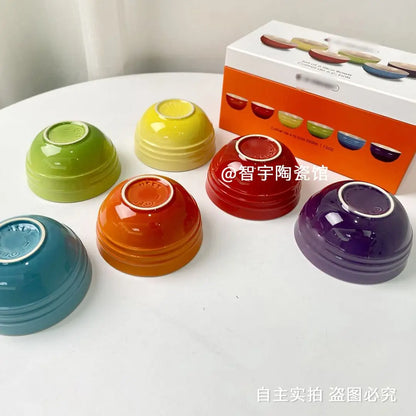 Rainbow Color Rice Bowl Household Tableware 12cm Bowl Eating Gradient Color Stoneware Macaron Color 4.75-inch Household Bowl Ins