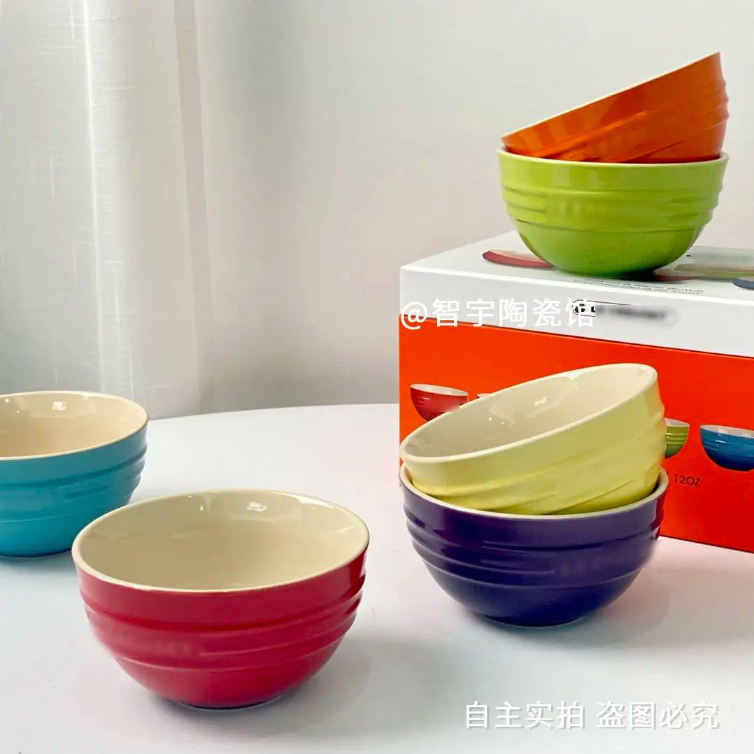 Rainbow Color Rice Bowl Household Tableware 12cm Bowl Eating Gradient Color Stoneware Macaron Color 4.75-inch Household Bowl Ins