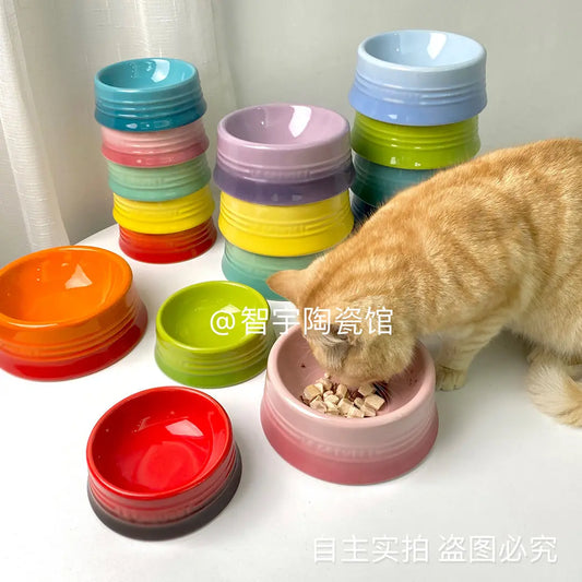 Cat Snack Bowl Anti Overturning Pet Bowl Neck Protecting Dog Cat Plate Cat Food Water Bowl Ceramic Rice Tableware Pet Supplies