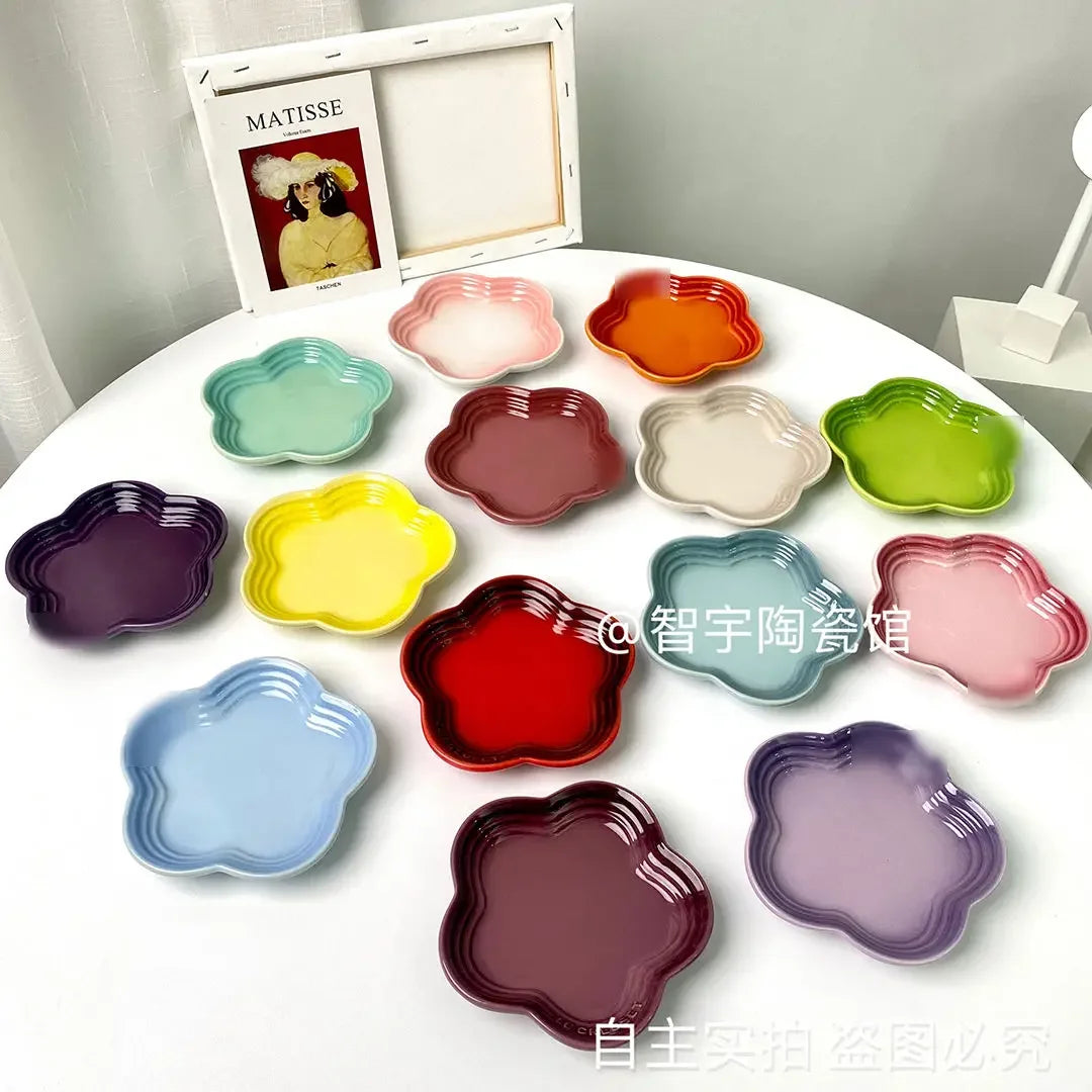 Rainbow Plum Blossom Small Plate 6 Inches 15cm Sauce Plate Flower Shaped Pet Gradual Spike Bone Plate Tableware Ceramic