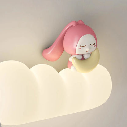 Pink Rabbit Lamp On White Clouds Cute Girl Bedroom Bedside Wall Lamps Modern Cartoon Children's Room Princess Room Wall Lights