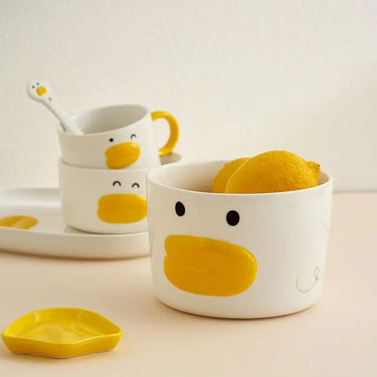 Cartoon Little Yellow Duck Bowl Children's Home Ceramic Rice Bowl Cute Cutlery Set One Person Small Bowl Instagram Style