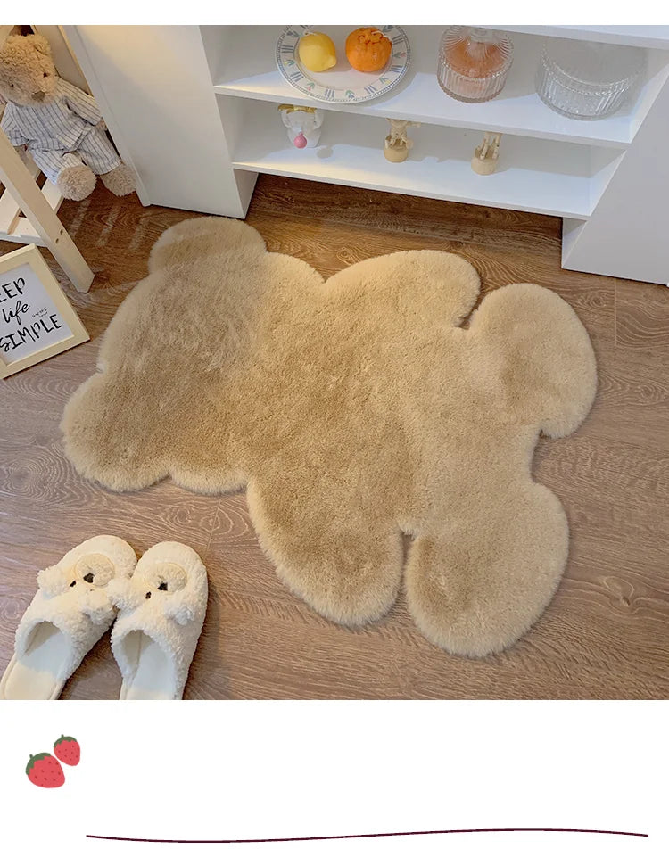 Soft Faux Rabbit Fur Rug Cute Bear Area Rugs for Bedroom Children Floor Bedside Mats Sofa Living Room Carpet White Home Deco