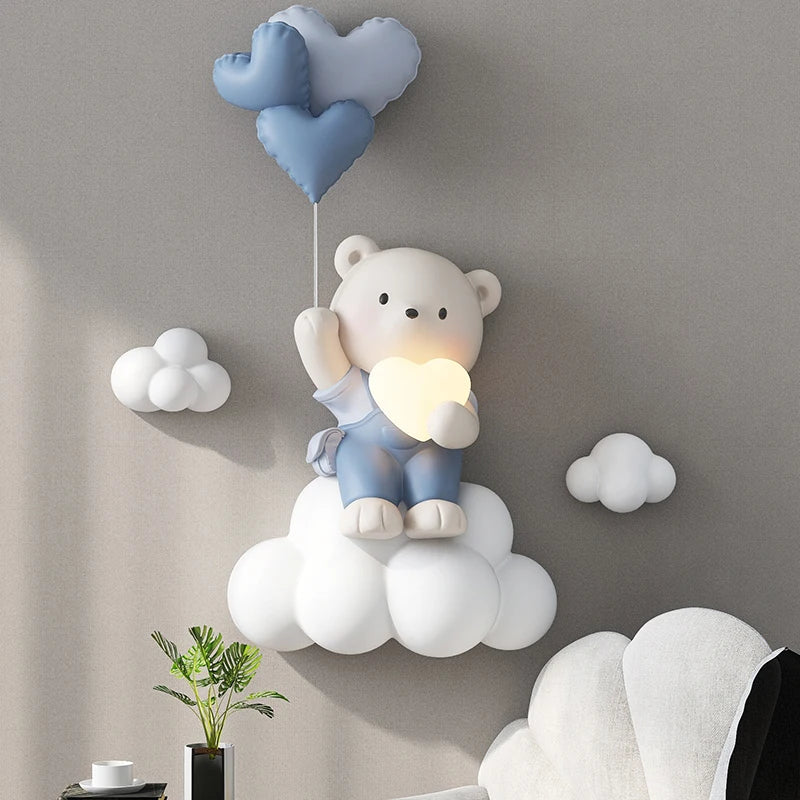 Nordic Style Home Decor Balloon Bear Statue Wall Hanging 3D Relief Wall Hanging Decor Children's Room Bedside Hanging Decoration