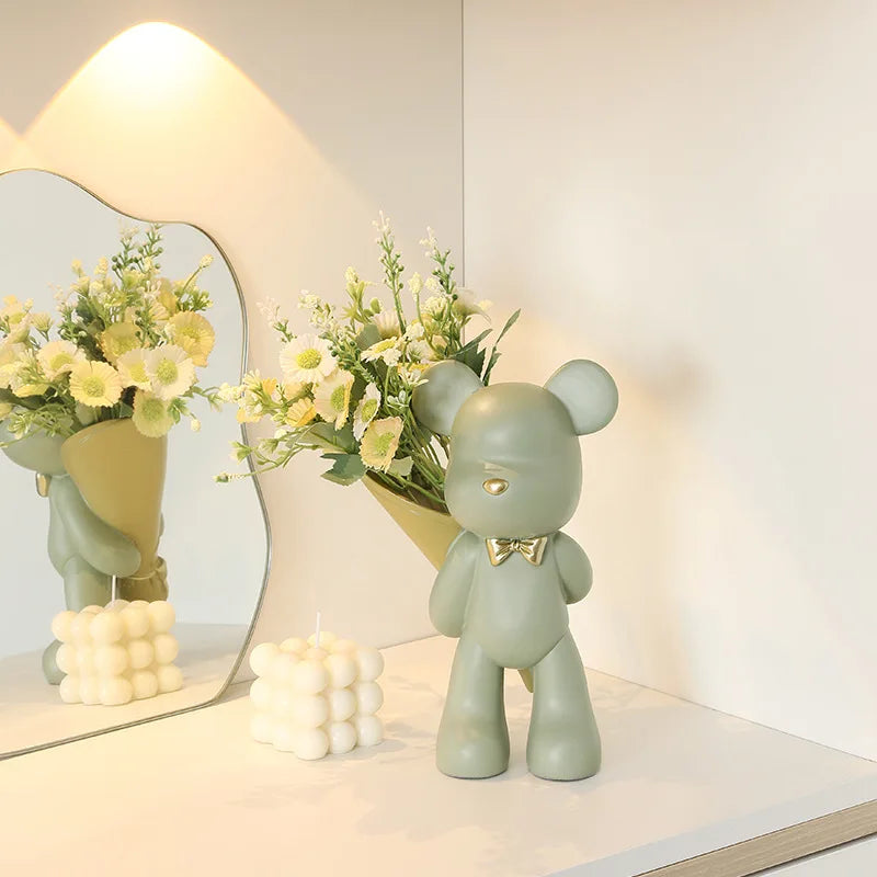 Luxury Bear Holding Flower Vase Indoor Decoration Home Room Wedding Decoration Ins Wind Simple Modern Decoration