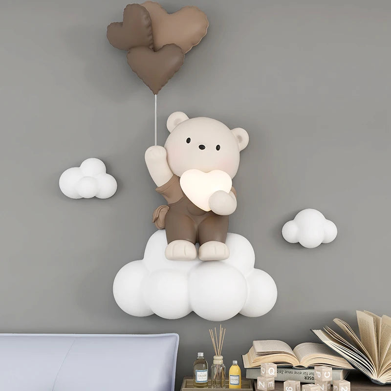 Nordic Style Home Decor Balloon Bear Statue Wall Hanging 3D Relief Wall Hanging Decor Children's Room Bedside Hanging Decoration