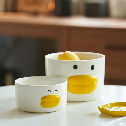 Cartoon Little Yellow Duck Bowl Children's Home Ceramic Rice Bowl Cute Cutlery Set One Person Small Bowl Instagram Style