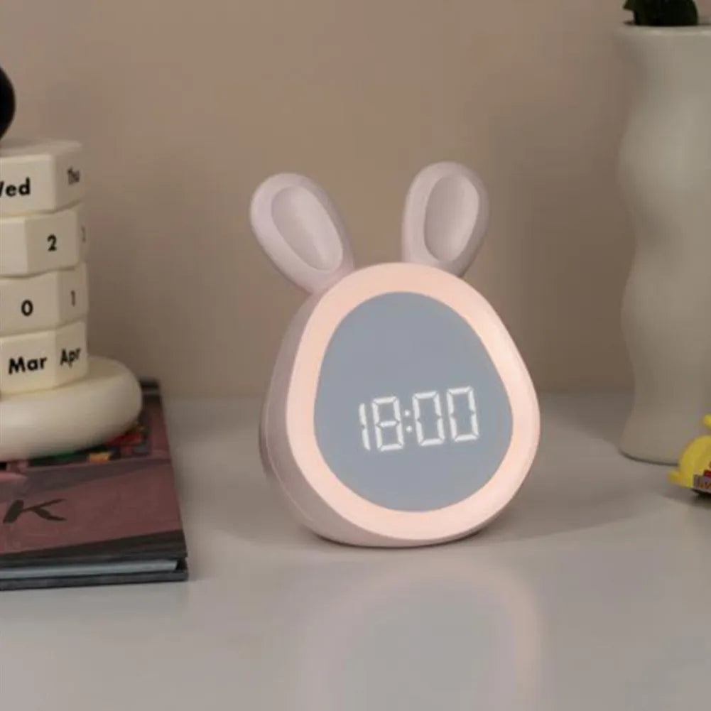 Kids Cute Rabbit Alarm Clock With Night Light Stepless Dimming Led Digital Alarm Clock For Boys Girls