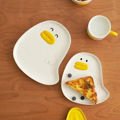 Cartoon Little Yellow Duck Bowl Children's Home Ceramic Rice Bowl Cute Cutlery Set One Person Small Bowl Instagram Style