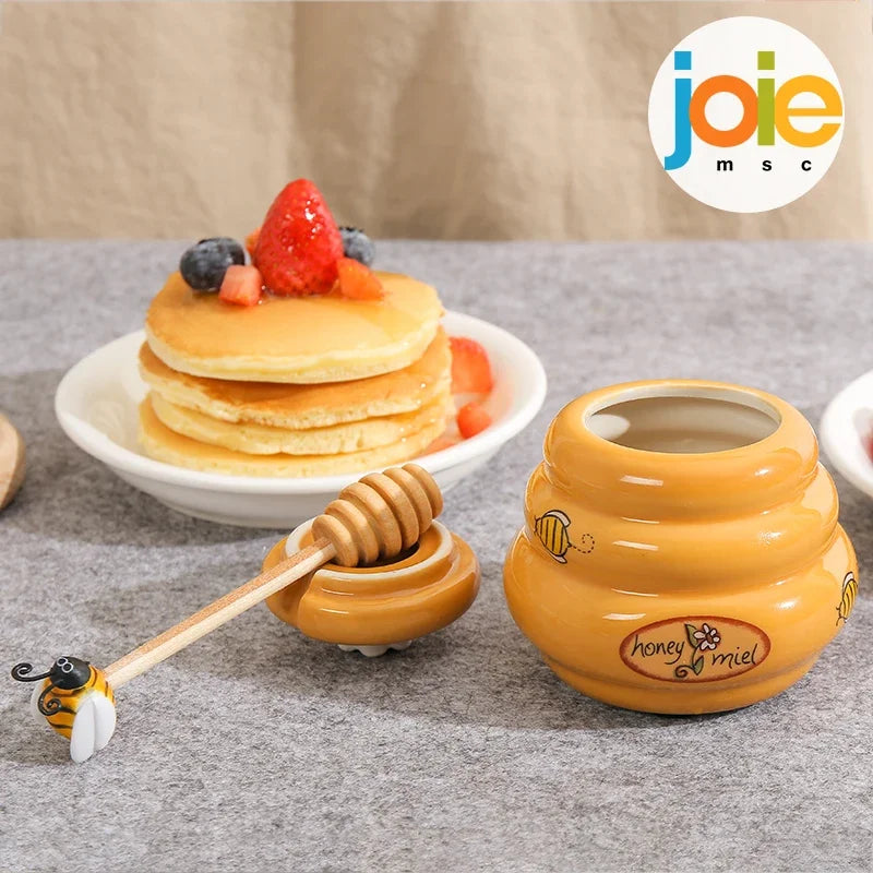 Joie Ceramic Honey Storage jar 150ml And Dipper Honey Jar With Lid Honey Stir Bar For Honey Jar Supplies Kitchen Tools