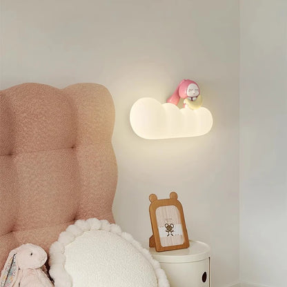 Pink Rabbit Lamp On White Clouds Cute Girl Bedroom Bedside Wall Lamps Modern Cartoon Children's Room Princess Room Wall Lights