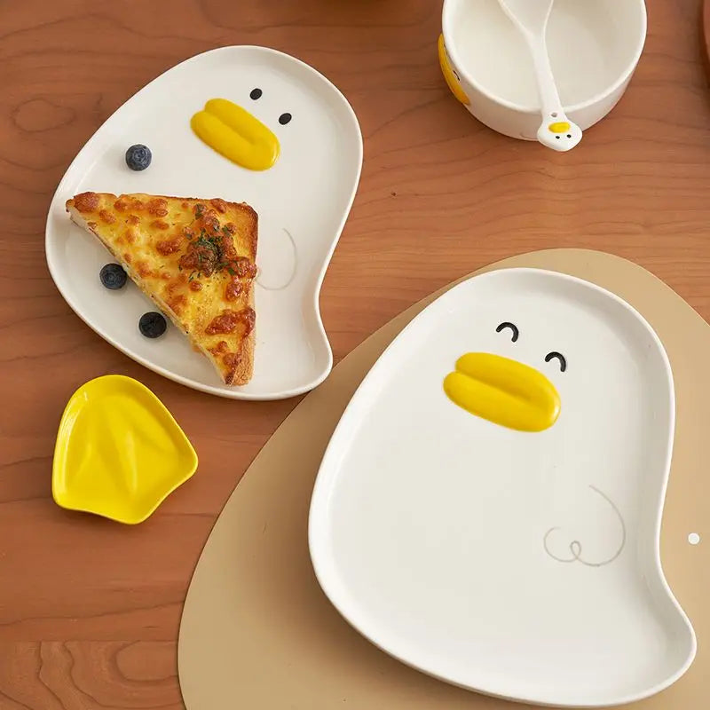 Cartoon Little Yellow Duck Bowl Children's Home Ceramic Rice Bowl Cute Cutlery Set One Person Small Bowl Instagram Style