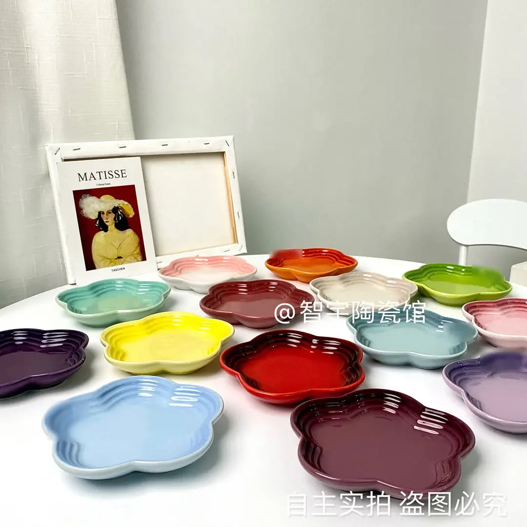 Rainbow Plum Blossom Small Plate 6 Inches 15cm Sauce Plate Flower Shaped Pet Gradual Spike Bone Plate Tableware Ceramic