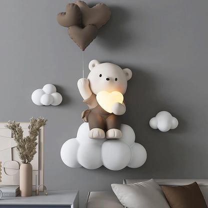 Nordic Style Home Decor Balloon Bear Statue Wall Hanging 3D Relief Wall Hanging Decor Children's Room Bedside Hanging Decoration