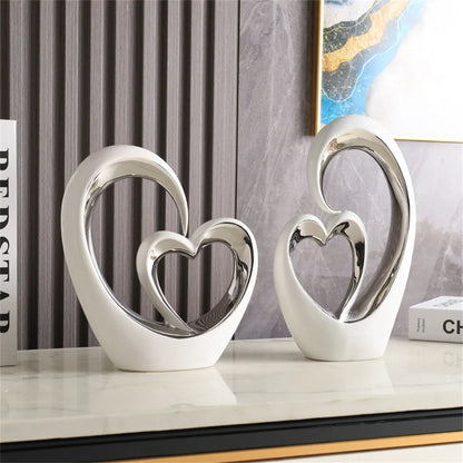 Modern Art Heart Shaped Statue Nordic Minimalist Living Room DIY Decoration Electroplated Ceramic Ornament Table Love Sculpture