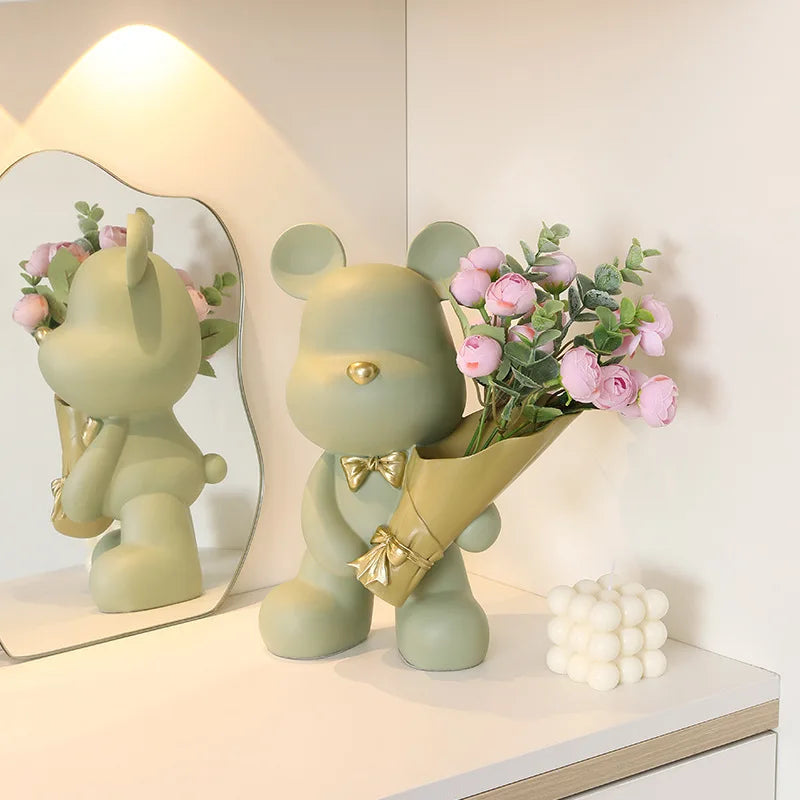 Luxury Bear Holding Flower Vase Indoor Decoration Home Room Wedding Decoration Ins Wind Simple Modern Decoration