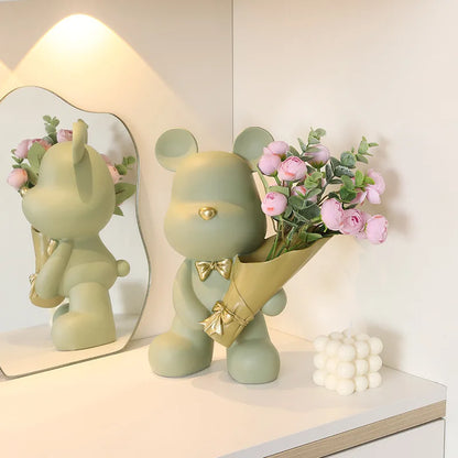 Luxury Bear Holding Flower Vase Indoor Decoration Home Room Wedding Decoration Ins Wind Simple Modern Decoration