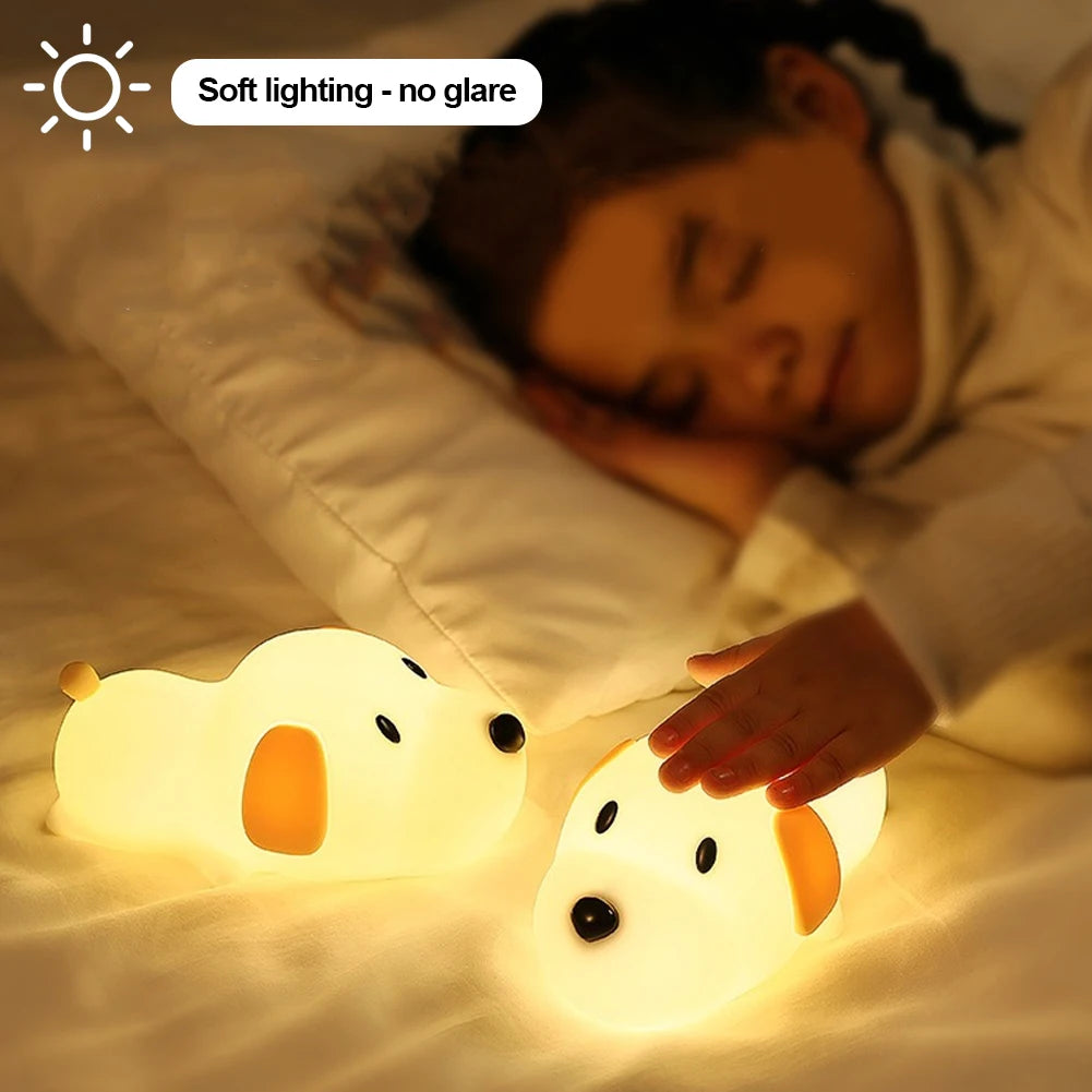 Puppy Lamp Silicone Dog LED Night Lights Touch Sensor Colors USB Rechargeable Bedside Mood Light for Children Baby Toy Gift