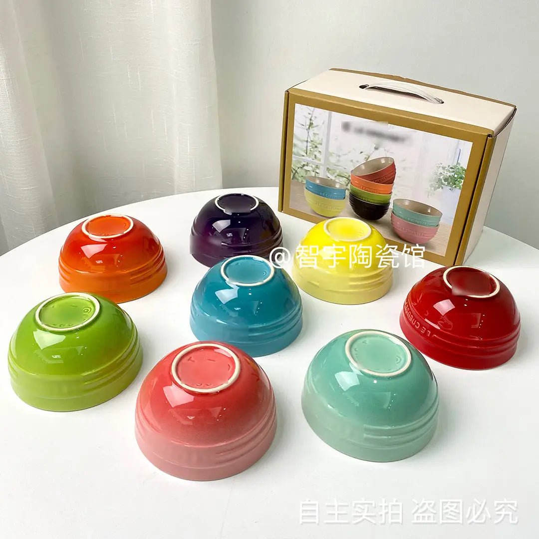 Rainbow Color Rice Bowl Household Tableware 12cm Bowl Eating Gradient Color Stoneware Macaron Color 4.75-inch Household Bowl Ins