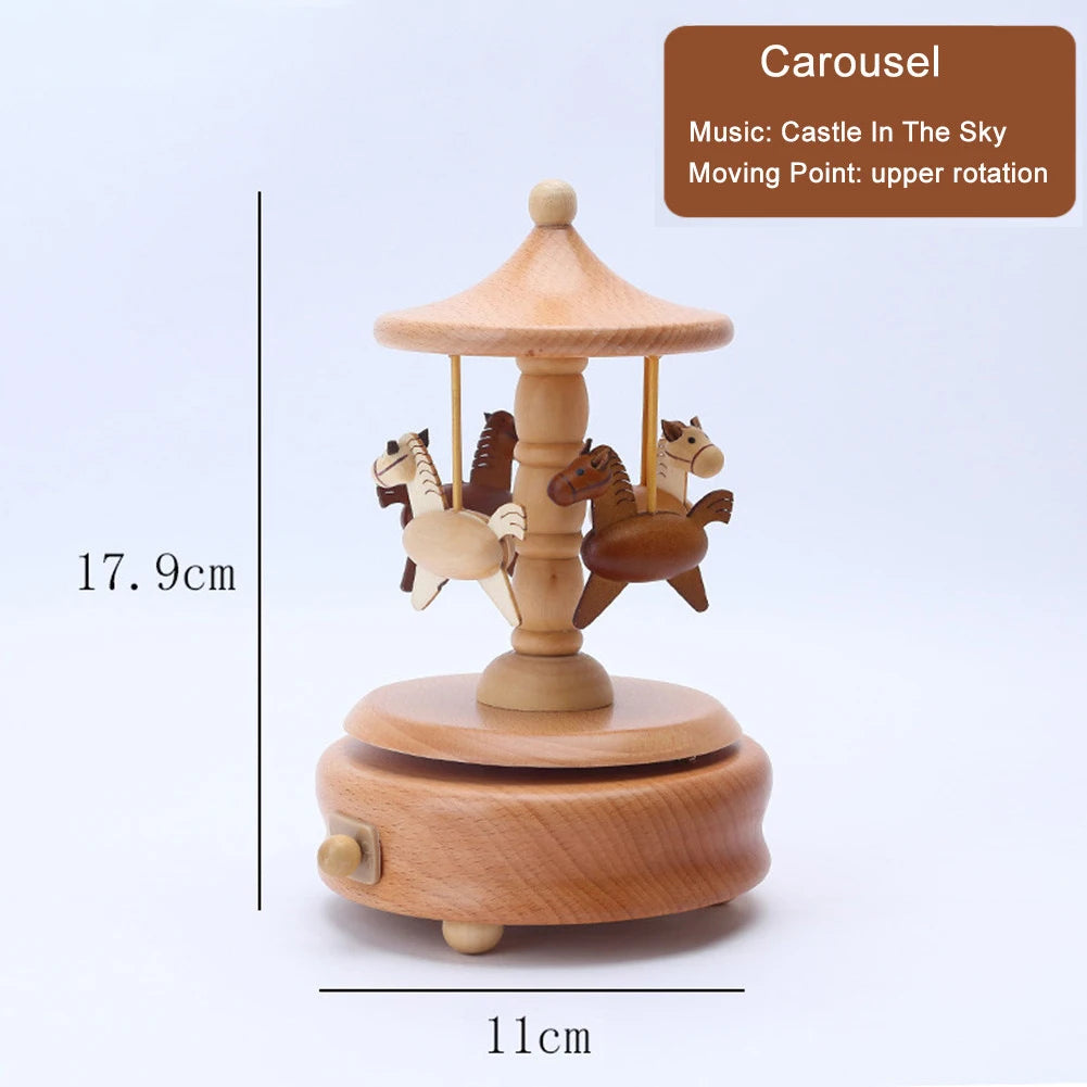 Carousel Music Box Wooden Music Box Wind Up Cartoon Musical Boxes For Girls Christmas Birthday Gift Or Desk Decoration Ornament