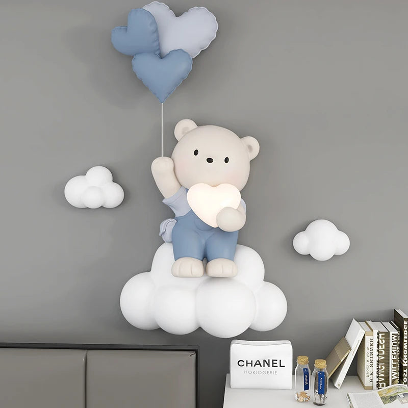 Nordic Style Home Decor Balloon Bear Statue Wall Hanging 3D Relief Wall Hanging Decor Children's Room Bedside Hanging Decoration