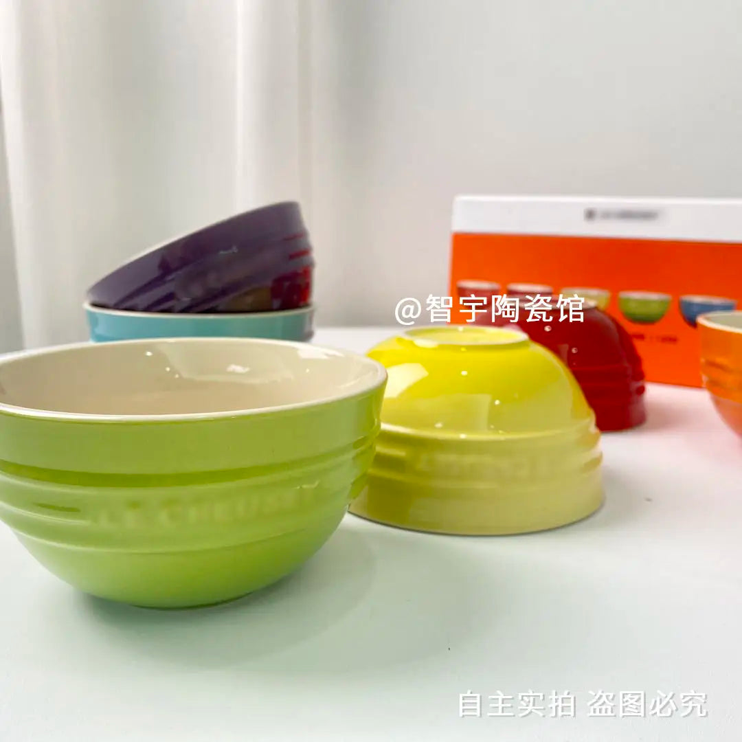 Rainbow Color Rice Bowl Household Tableware 12cm Bowl Eating Gradient Color Stoneware Macaron Color 4.75-inch Household Bowl Ins