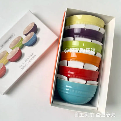 Rainbow Color Rice Bowl Household Tableware 12cm Bowl Eating Gradient Color Stoneware Macaron Color 4.75-inch Household Bowl Ins